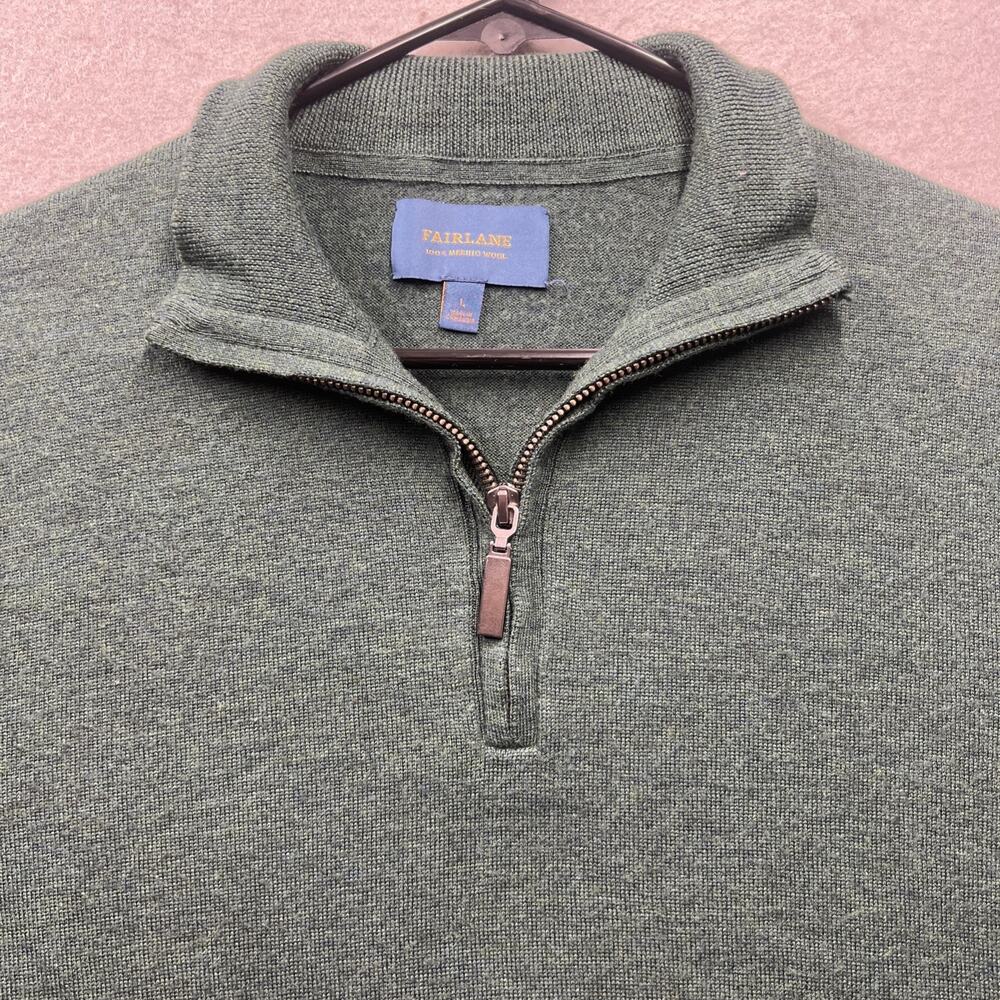 Fairlane‎ 100% Merino Wool Quarter Zip Sweater Mens Large Green Pullover